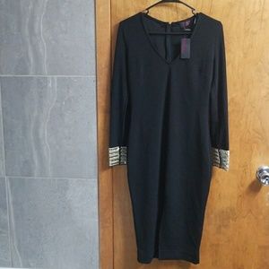 Classy, black, midi dress with jeweled cuff